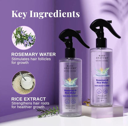Bare Anatomy Rosemary & Rice Water Hair Growth Spray 200ml — Boosts Thickness & Controls Hair Fall