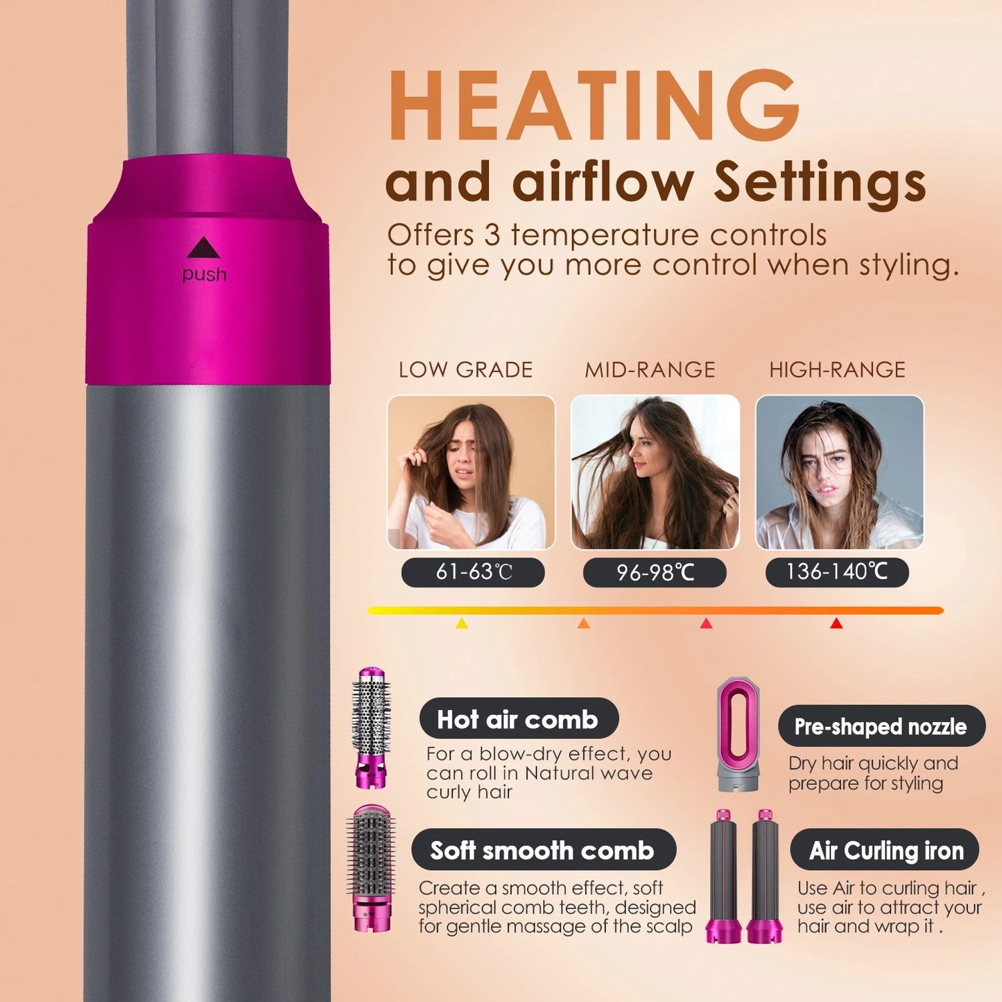 5-in-1 Hair Styler Brush | Straightener Curler Blow Dryer Volumizer